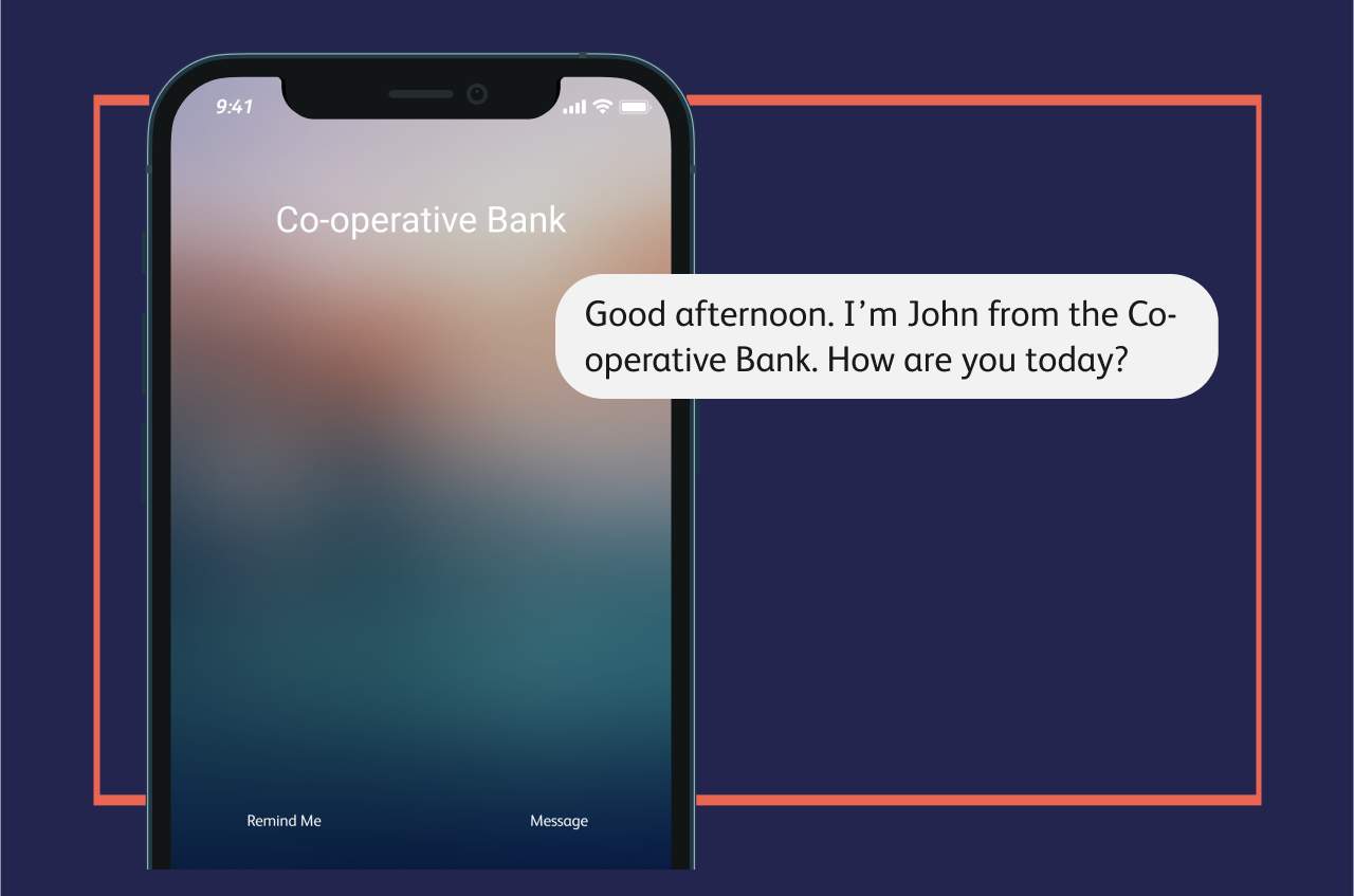 A smart phone displaying a phone call from someone who says they're from The Co-operative Bank.