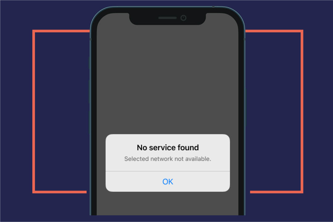 Smart phone displaying a notification that no service has been found.