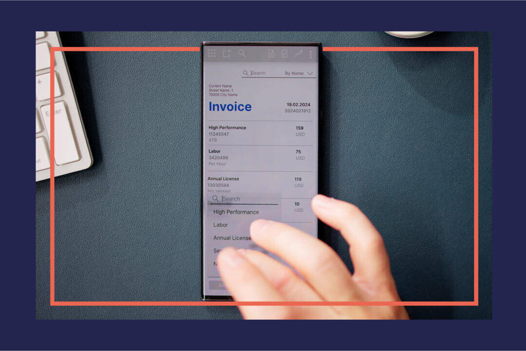 A smart phone displaying an invoice.