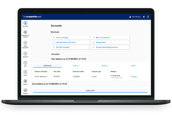 Laptop depicting online banking functionality