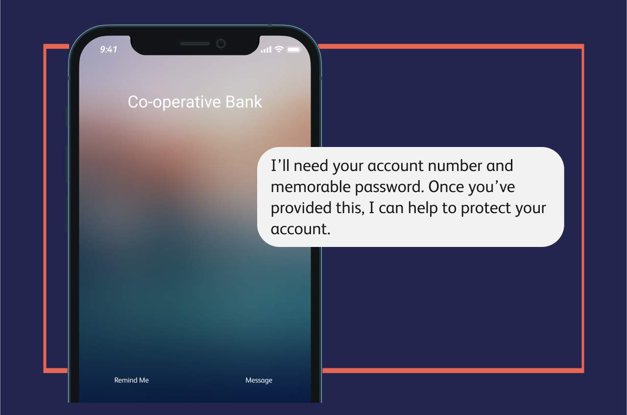 A smart phone displaying a phone call from someone who says they need your account number and password to help protect your account.