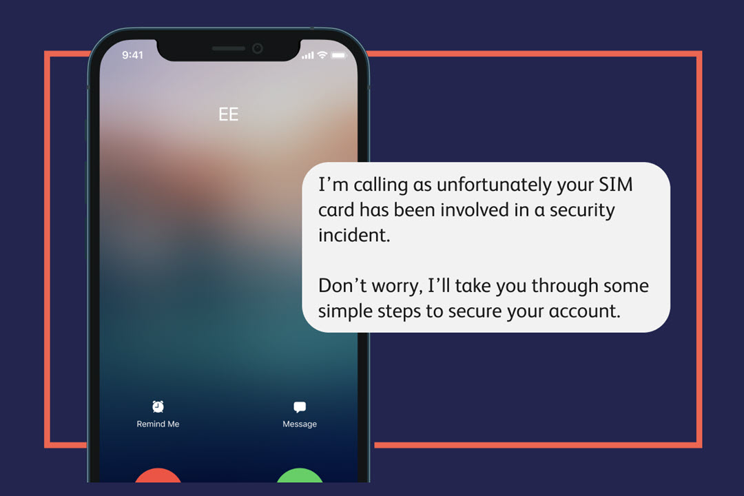 A smart phone displaying a caller that is alerting you that your account has been compromised and you need to take action.