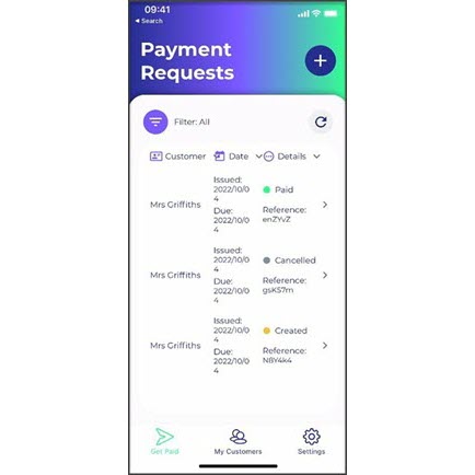 An interface image of a list of invoices sent in the app