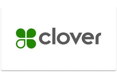 Clover logo - 4 leaf clover icon with 3 leaves filled in green, and one leaf white